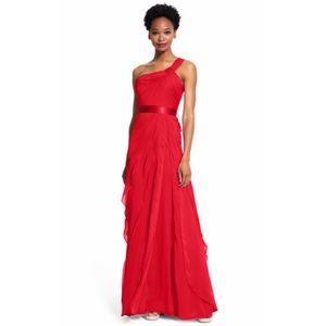 NWT Adrianna Papell One Shoulder Flutter Gown Red